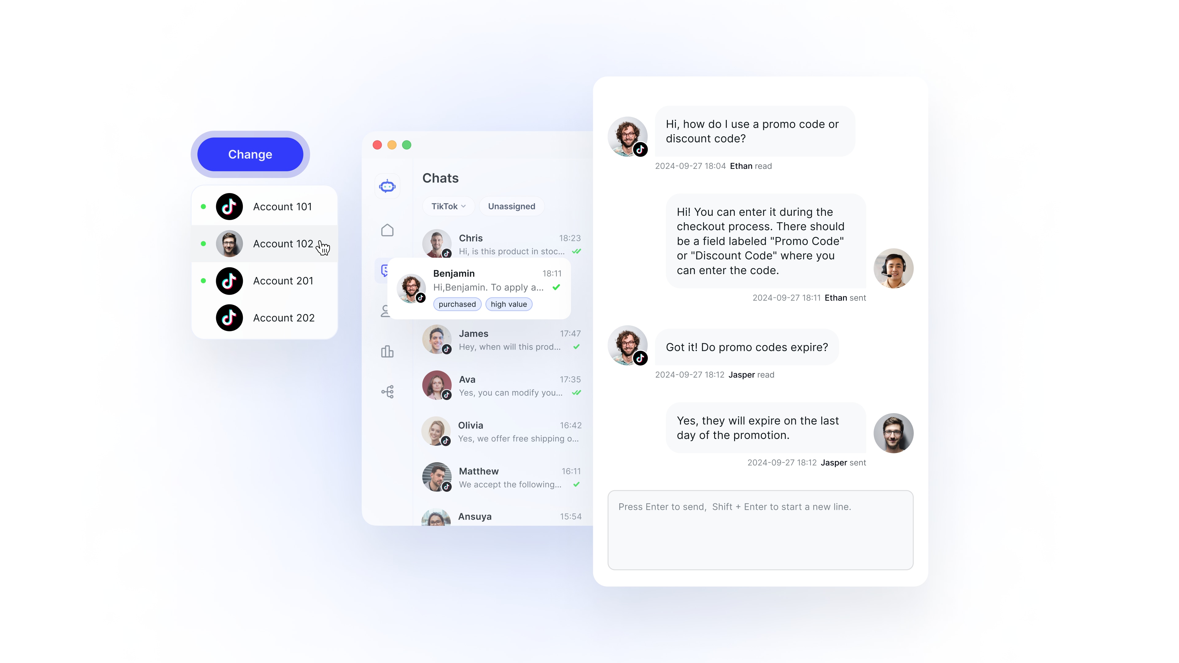 Multi-account aggregate chat